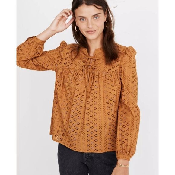 Madewell Tops - Madewell Eyelet Double Tie  peasant  Boho Top Size XS